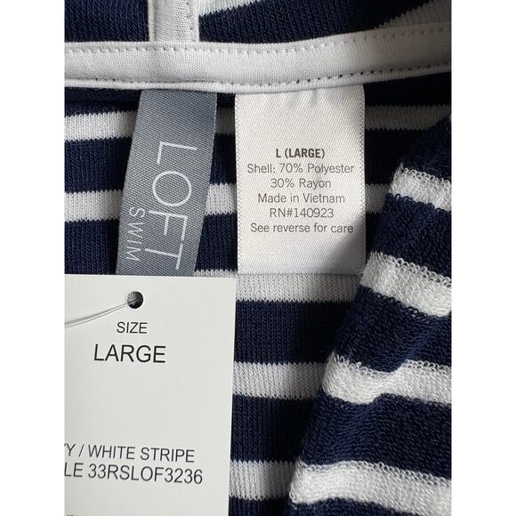 Loft Swim Women's Striped V-Neck Terry Hooded Cover Up Dress Size L Navy NWT - Picture 8 of 10